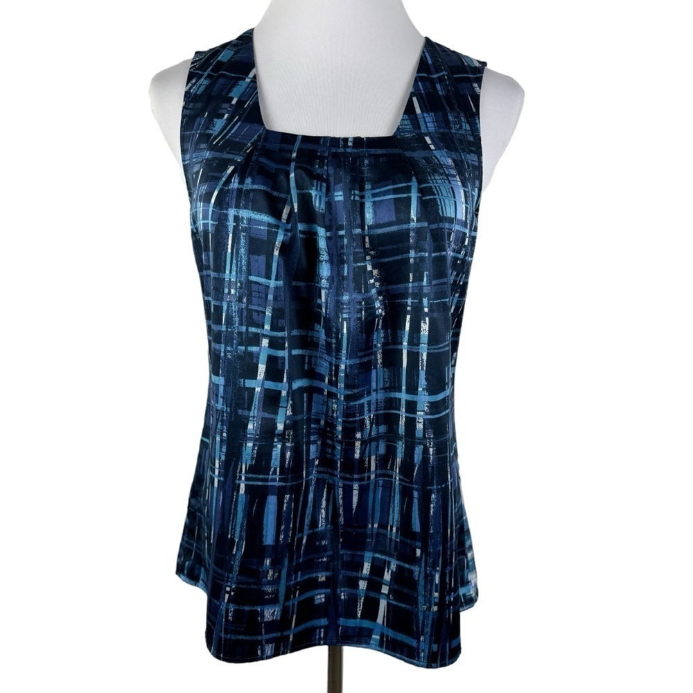 Ann Taylor Factory Silky Sleeveless Blouse Women's 4 Blue‎ White Striped Pattern